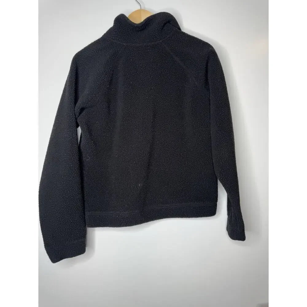 Roots Womens Shearling Sherpa Fleece 1/4 Quarter Zip Pullover Size Small Black
